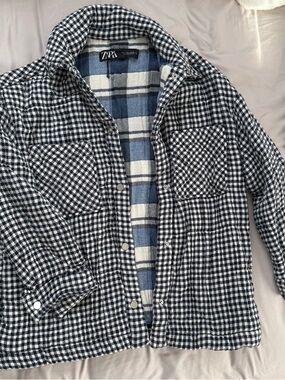 Zara Black & White Gingham Lined Button-Front Shacket